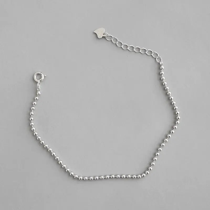 Lovcia Simple Mini Beads Chain 925 Sterling Silver Bracelet-Bracelets-Rhodium-Rhodium