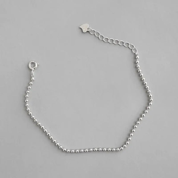 Lovcia Simple Mini Beads Chain 925 Sterling Silver Bracelet-Bracelets-Rhodium-Rhodium