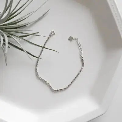 Lovcia Simple Mini Beads Chain 925 Sterling Silver Bracelet-Bracelets-Rhodium-Rhodium