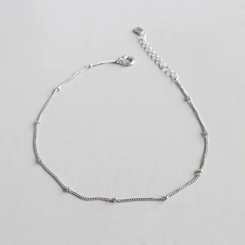 Lovcia Simple Mini Beads Curb Chain 925 Sterling Silver Anklet-Anklets-Rhodium-Rhodium
