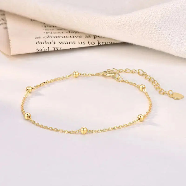 Lovcia Simple Mini Beads Hollow Chain 925 Sterling Silver Bracelet-Bracelets-14K Yellow Gold-14K Yellow Gold