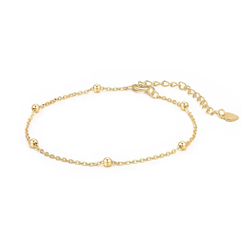 Lovcia Simple Mini Beads Hollow Chain 925 Sterling Silver Bracelet-Bracelets-14K Yellow Gold-14K Yellow Gold