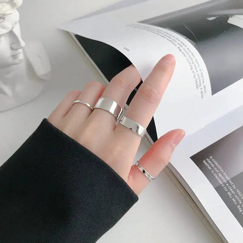 Lovcia Simple Minimalist Prime Circle 925 Sterling Silver Adjustable Tail Ring-Rings-Large Size-2MM-Large Size