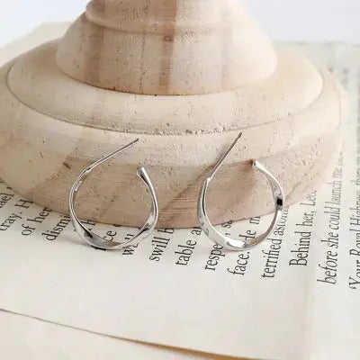 Lovcia Simple Mobius Twisted 925 Sterling Silver Hoop Earrings-Earrings-Rhodium-Rhodium