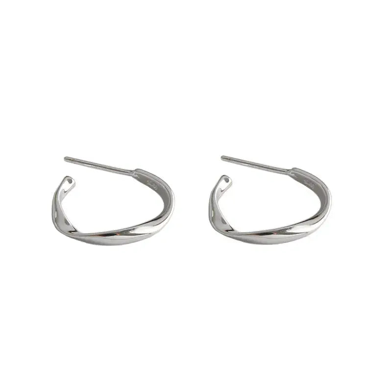 Lovcia Simple Mobius Twisted 925 Sterling Silver Hoop Earrings-Earrings-Rhodium-Rhodium