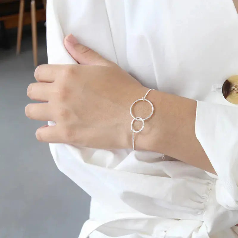 Lovcia Simple Mother Child Loops 925 Sterling Silver Bracelet-Bracelets-Rhodium-Rhodium