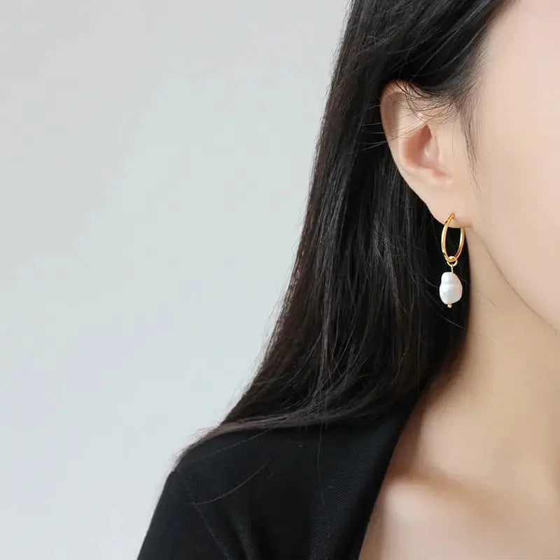 Lovcia Simple Natural Pearl 925 Sterling Silver Dangling Earrings-Earrings-Silver-Silver