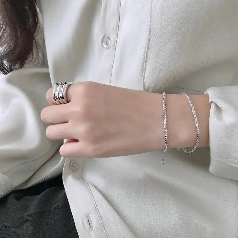 Lovcia Simple Nugget Crisscross 925 Sterling Silver Bracelet-Bracelets-Silver-Silver