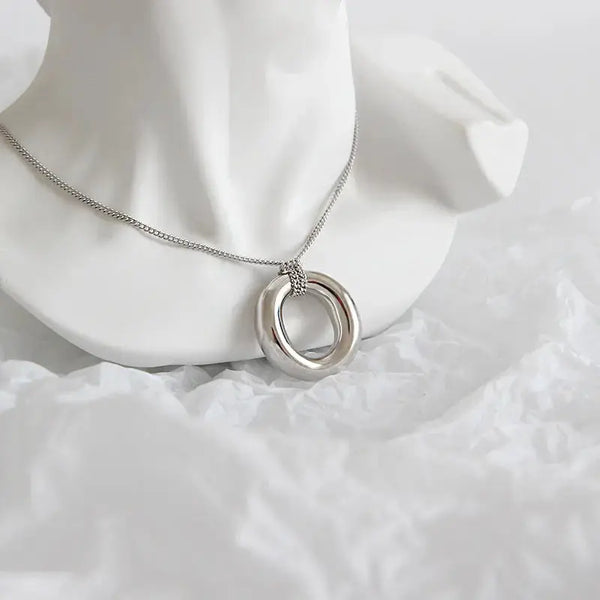 Lovcia Simple Office Circle Ring 925 Sterling Silver Necklace-Necklaces-