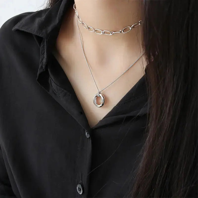 Lovcia Simple Office Circle Ring 925 Sterling Silver Necklace-Necklaces-