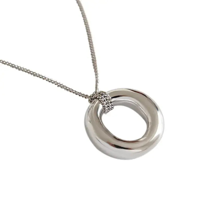 Lovcia Simple Office Circle Ring 925 Sterling Silver Necklace-Necklaces-