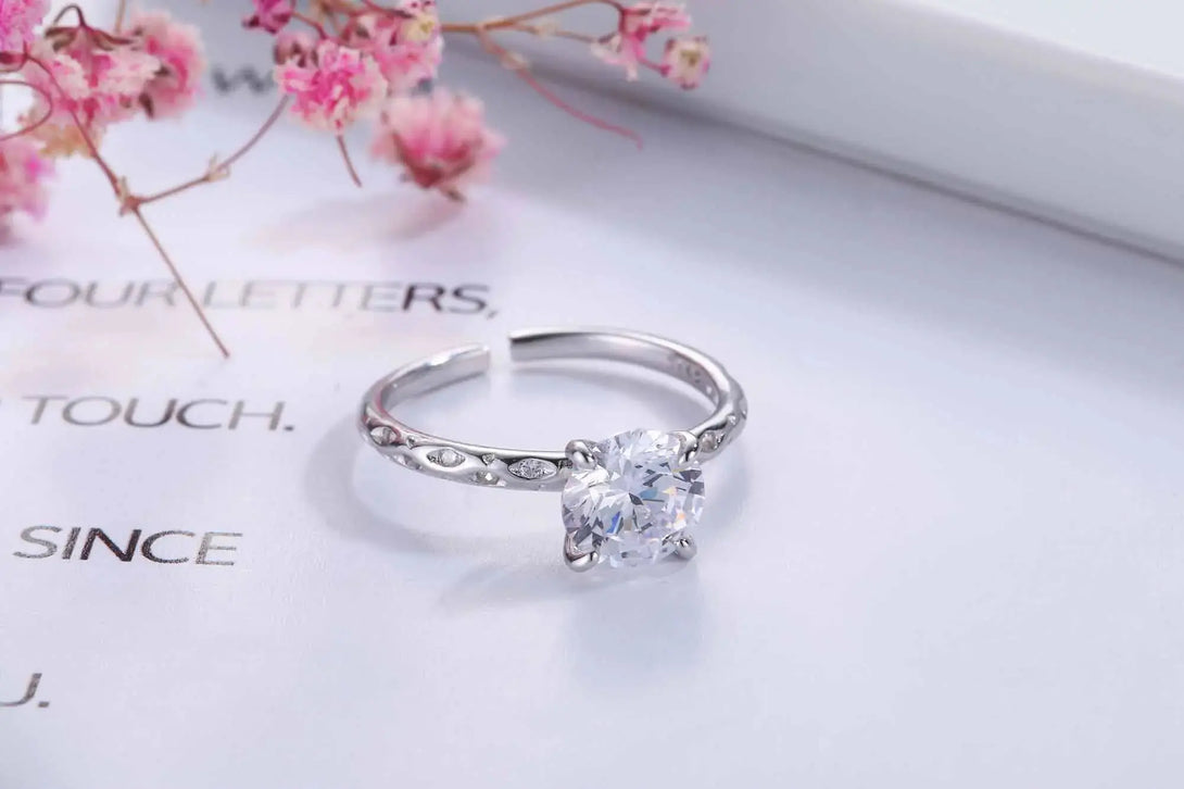 Lovcia Simple Round CZ 925 Sterling Silver Adjustable Statement Ring-Rings-Silver-Silver