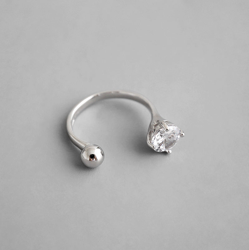 Lovcia Simple Round CZ Ball Sterling Silver Adjustable Ring-Rings-Rhodium-Rhodium