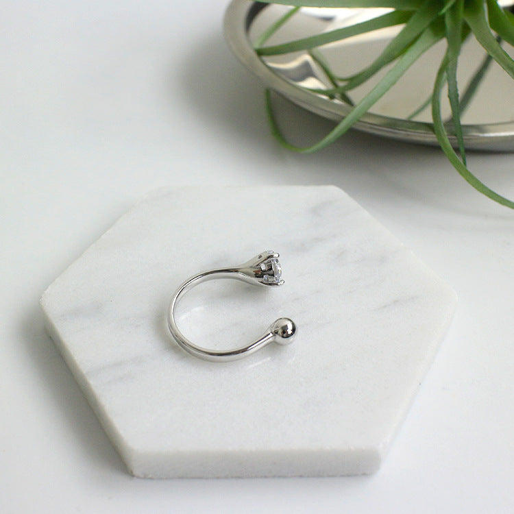 Lovcia Simple Round CZ Ball Sterling Silver Adjustable Ring-Rings-Rhodium-Rhodium