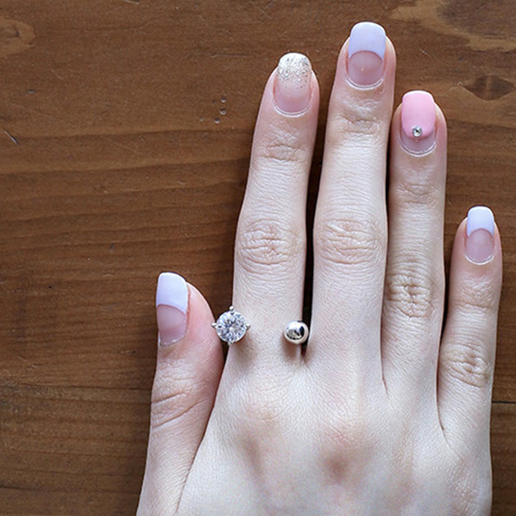 Lovcia Simple Round CZ Ball Sterling Silver Adjustable Ring-Rings-Rhodium-Rhodium