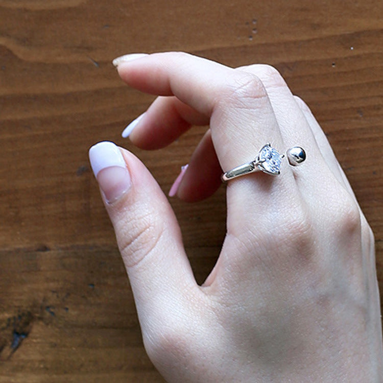 Lovcia Simple Round CZ Ball Sterling Silver Adjustable Ring-Rings-Rhodium-Rhodium