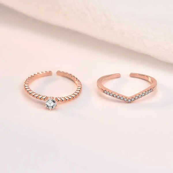 Lovcia Simple Round CZ V Shape 925 Sterling Silver Adjustable Stacker Ring-Rings-Six Claw CZ Ring-Six Claw CZ Ring