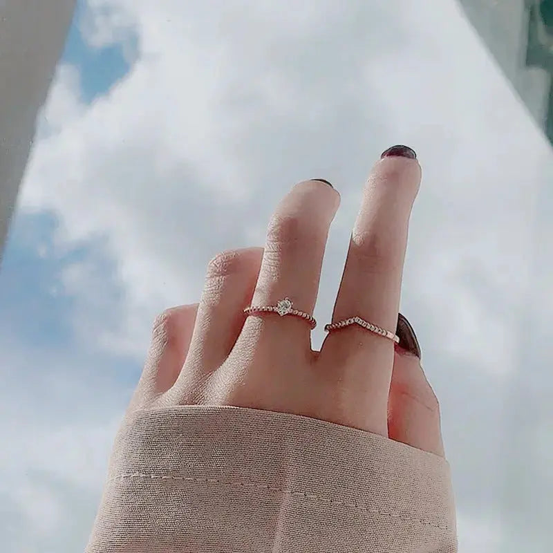 Lovcia Simple Round CZ V Shape 925 Sterling Silver Adjustable Stacker Ring-Rings-Six Claw CZ Ring-Six Claw CZ Ring
