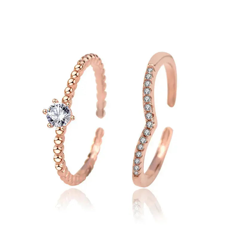 Lovcia Simple Round CZ V Shape 925 Sterling Silver Adjustable Stacker Ring-Rings-Six Claw CZ Ring-Six Claw CZ Ring