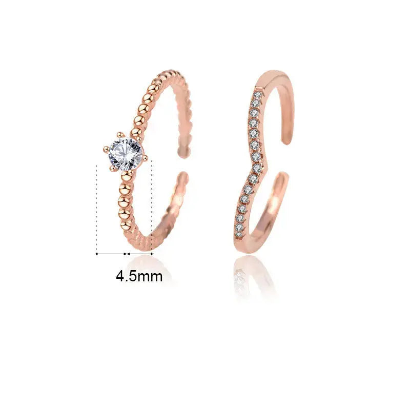 Lovcia Simple Round CZ V Shape 925 Sterling Silver Adjustable Stacker Ring-Rings-Six Claw CZ Ring-Six Claw CZ Ring
