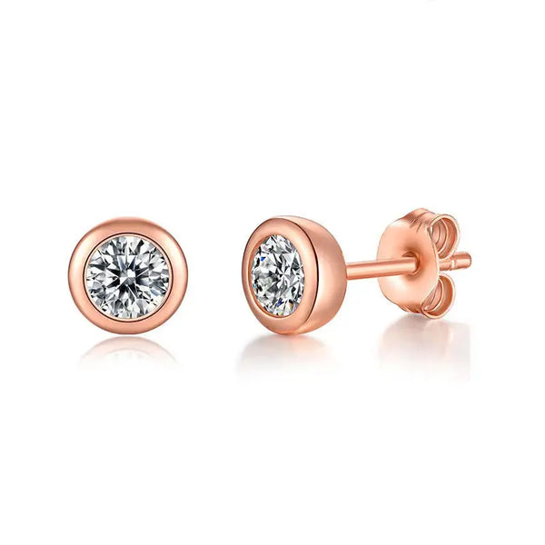 Lovcia Simple Round Moissanite CZ 925 Sterling Silver Stud Earrings-Earrings-Rhodium & 0.5 ct-Rhodium & 0.5 ct