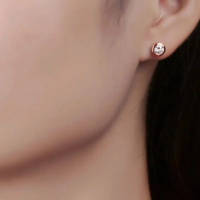 Lovcia Simple Round Moissanite CZ 925 Sterling Silver Stud Earrings-Earrings-Rhodium & 0.5 ct-Rhodium & 0.5 ct