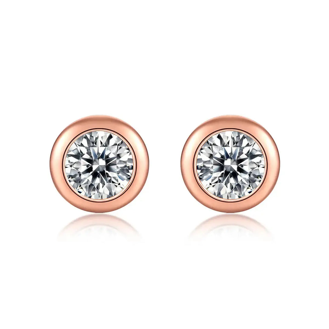 Lovcia Simple Round Moissanite CZ 925 Sterling Silver Stud Earrings-Earrings-Rhodium & 0.5 ct-Rhodium & 0.5 ct
