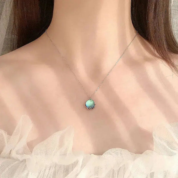 LOVCIA Simple Round Natural Moonstone Plum Blossom Flower 925 Sterling Silver Necklace
