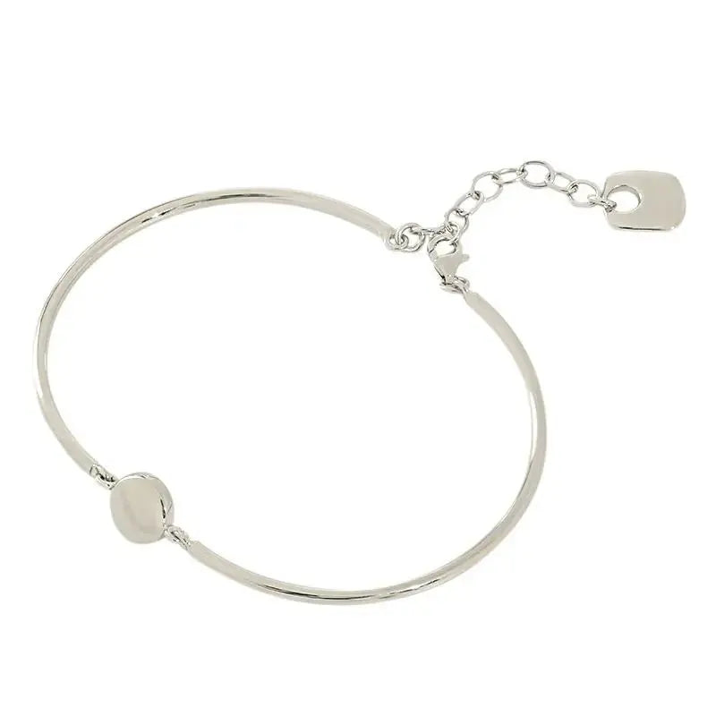 Lovcia Simple Round Tag 925 Sterling Silver Adjustable Bangle-Bracelets-Silver-Silver