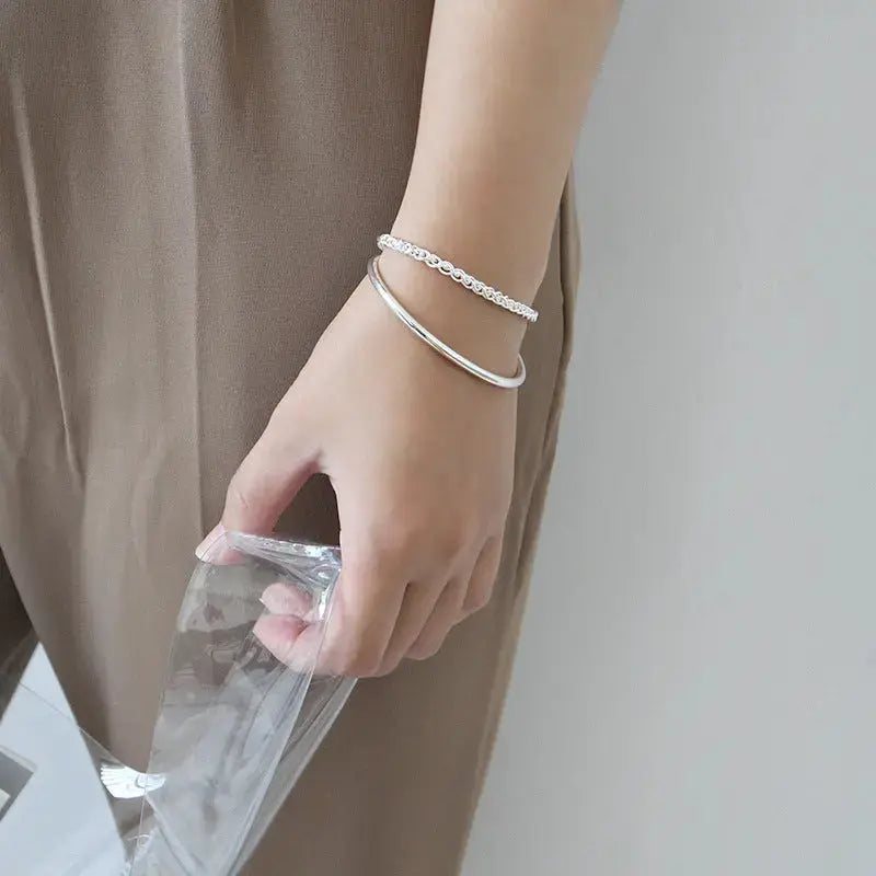 Lovcia Simple S990 Smooth Ring 925 Sterling Silver Open Bangle-Bracelets-S990 Bangle-S990 Bangle