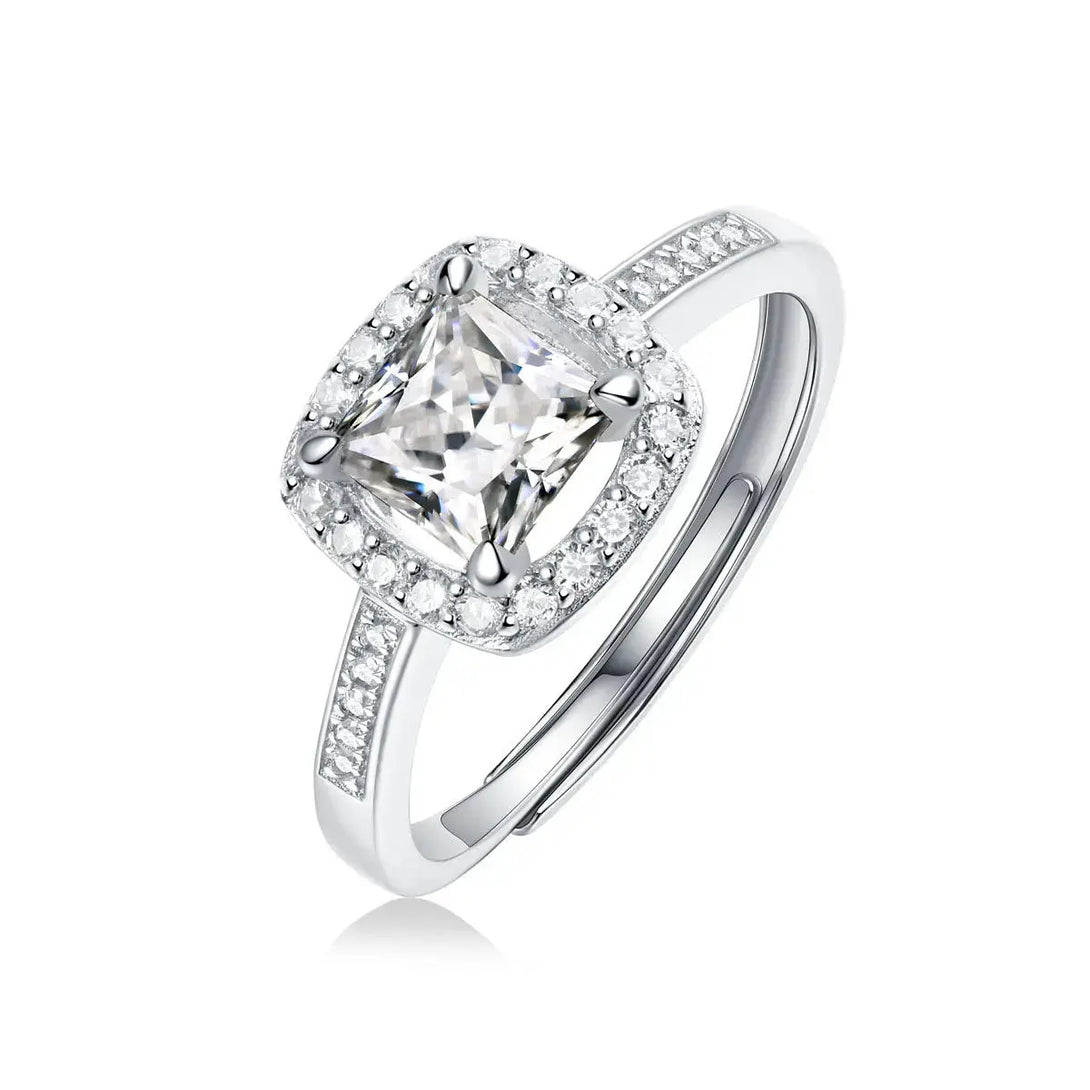 Lovcia Simple Shining Moissanite CZ Square 925 Sterling Silver Adjustable Ring-Rings-1 ct ( Certificate Included )-1 ct ( Certificate Included )