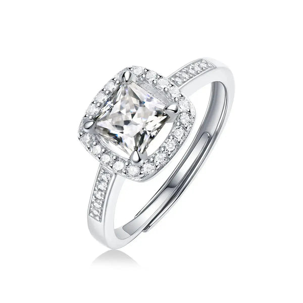 Lovcia Simple Shining Moissanite CZ Square 925 Sterling Silver Adjustable Ring-Rings-1 ct ( Certificate Included )-1 ct ( Certificate Included )