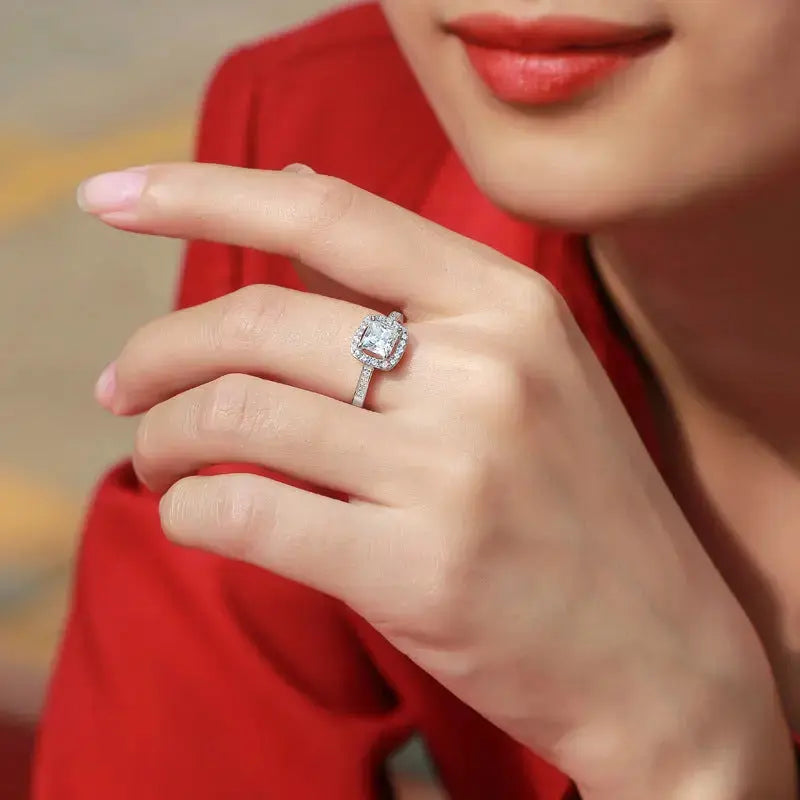 Lovcia Simple Shining Moissanite CZ Square 925 Sterling Silver Adjustable Ring-Rings-1 ct ( Certificate Included )-1 ct ( Certificate Included )