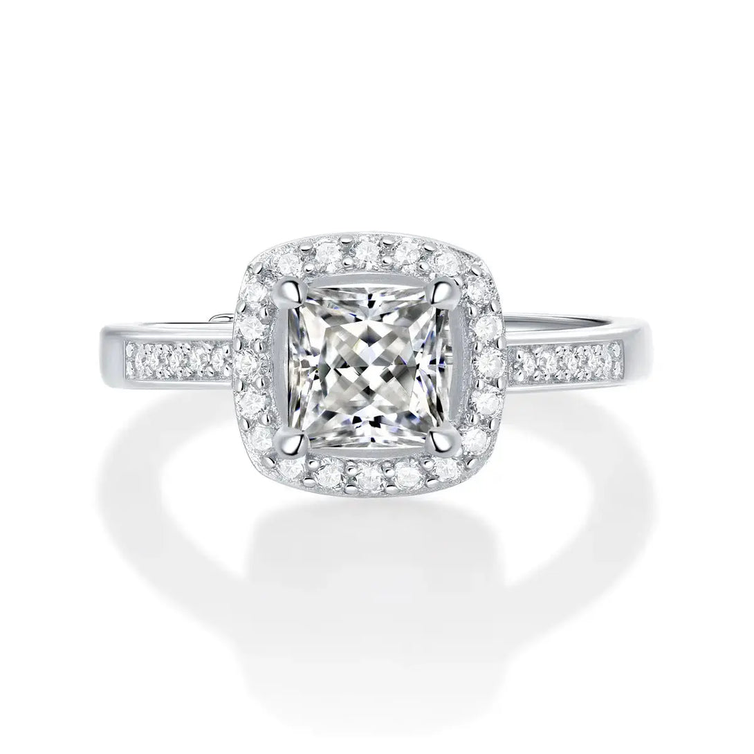 Lovcia Simple Shining Moissanite CZ Square 925 Sterling Silver Adjustable Ring-Rings-1 ct ( Certificate Included )-1 ct ( Certificate Included )