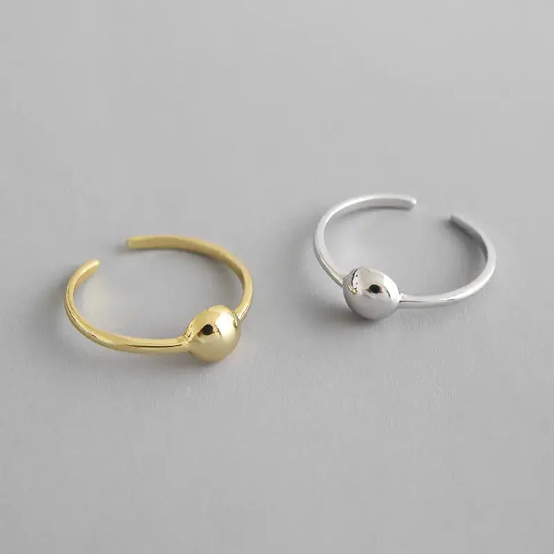 Lovcia Simple Single Round Ball 925 Sterling Silver Adjustable Ring-Rings-Rhodium-Rhodium