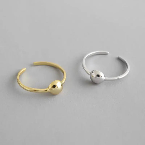 Lovcia Simple Single Round Ball 925 Sterling Silver Adjustable Ring-Rings-Rhodium-Rhodium