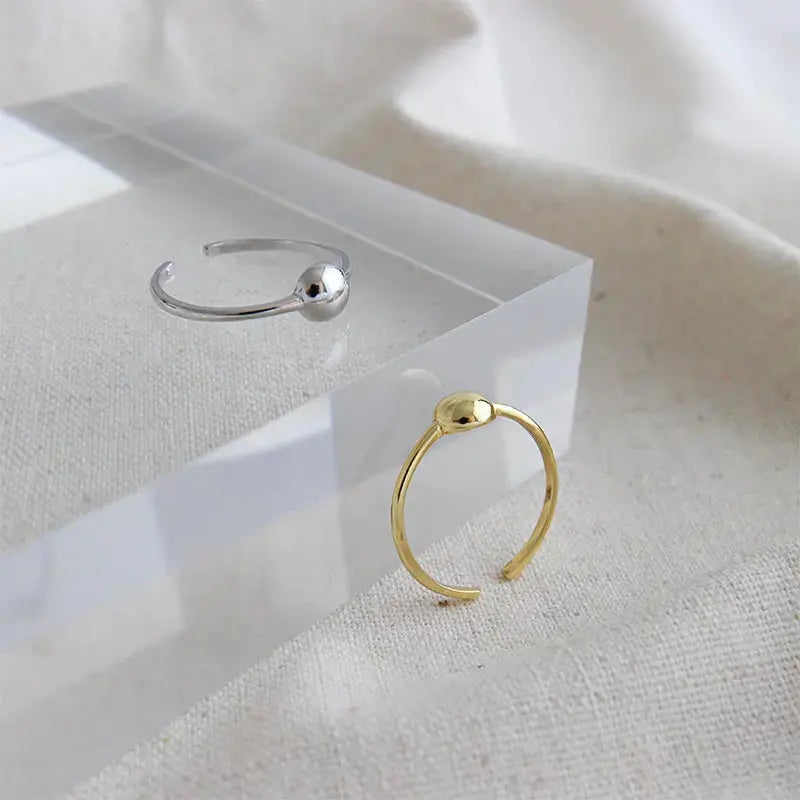 Lovcia Simple Single Round Ball 925 Sterling Silver Adjustable Ring-Rings-Rhodium-Rhodium