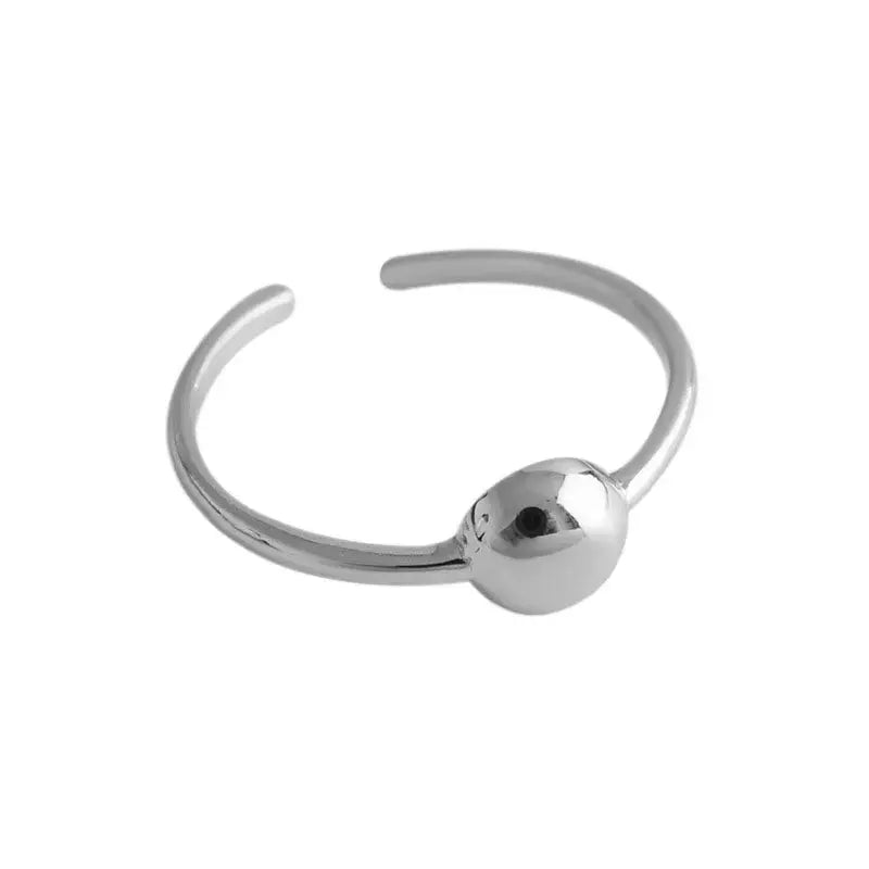 Lovcia Simple Single Round Ball 925 Sterling Silver Adjustable Ring-Rings-Rhodium-Rhodium