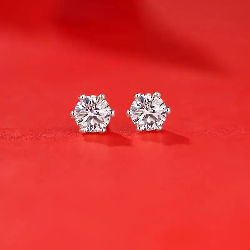Lovcia Simple Six Claw Round Moissanite CZ 925 Sterling Silver Stud Earrings-Earrings-0.5 Carat (Certificate Included)-0.5 Carat (Certificate Included)