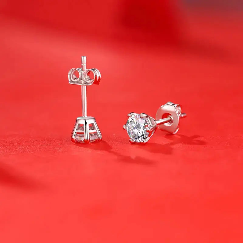 Lovcia Simple Six Claw Round Moissanite CZ 925 Sterling Silver Stud Earrings-Earrings-0.5 Carat (Certificate Included)-0.5 Carat (Certificate Included)
