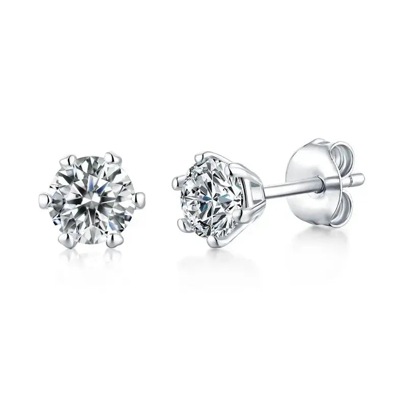 Lovcia Simple Six Claw Round Moissanite CZ 925 Sterling Silver Stud Earrings-Earrings-0.5 Carat (Certificate Included)-0.5 Carat (Certificate Included)
