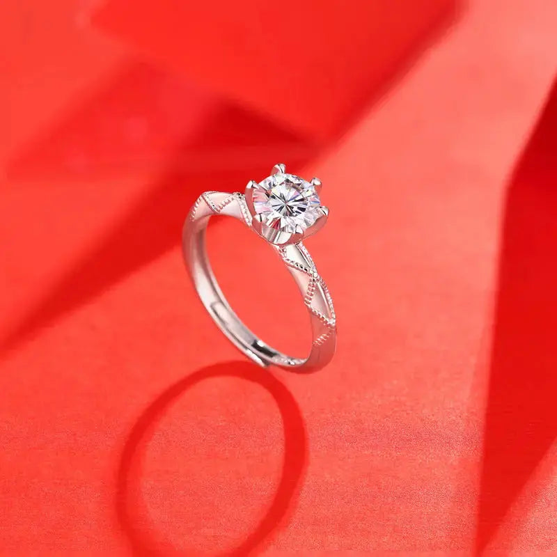 Lovcia Simple Six Claw Round Moissanite CZ Cross Pattern 925 Sterling Silver Adjustable Ring-Rings-0.5 ct ( Certificate Included )-0.5 ct ( Certificate Included )