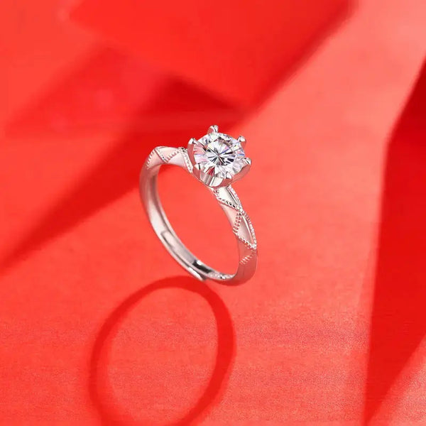 Lovcia Simple Six Claw Round Moissanite CZ Cross Pattern 925 Sterling Silver Adjustable Ring-Rings-0.5 ct ( Certificate Included )-0.5 ct ( Certificate Included )