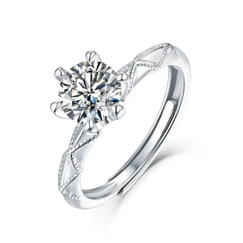 Lovcia Simple Six Claw Round Moissanite CZ Cross Pattern 925 Sterling Silver Adjustable Ring-Rings-0.5 ct ( Certificate Included )-0.5 ct ( Certificate Included )