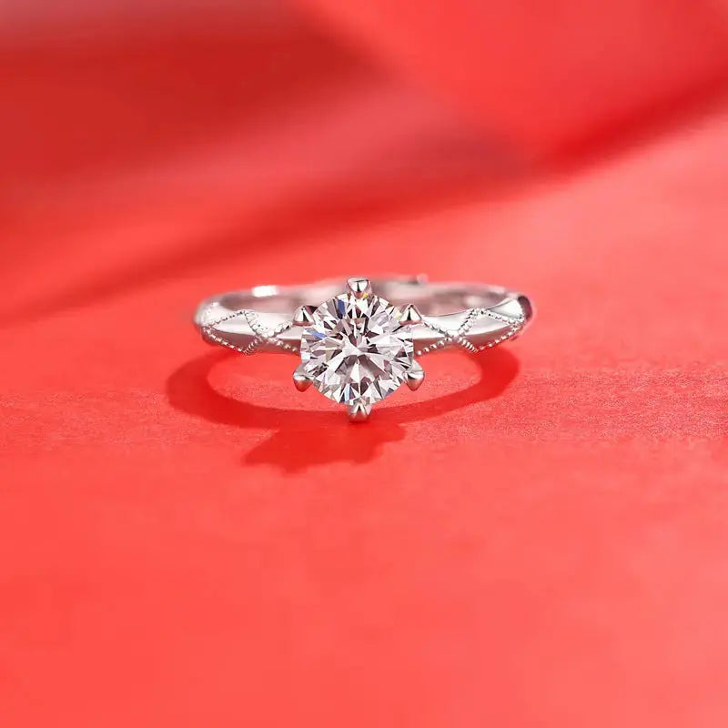 Lovcia Simple Six Claw Round Moissanite CZ Cross Pattern 925 Sterling Silver Adjustable Ring-Rings-0.5 ct ( Certificate Included )-0.5 ct ( Certificate Included )