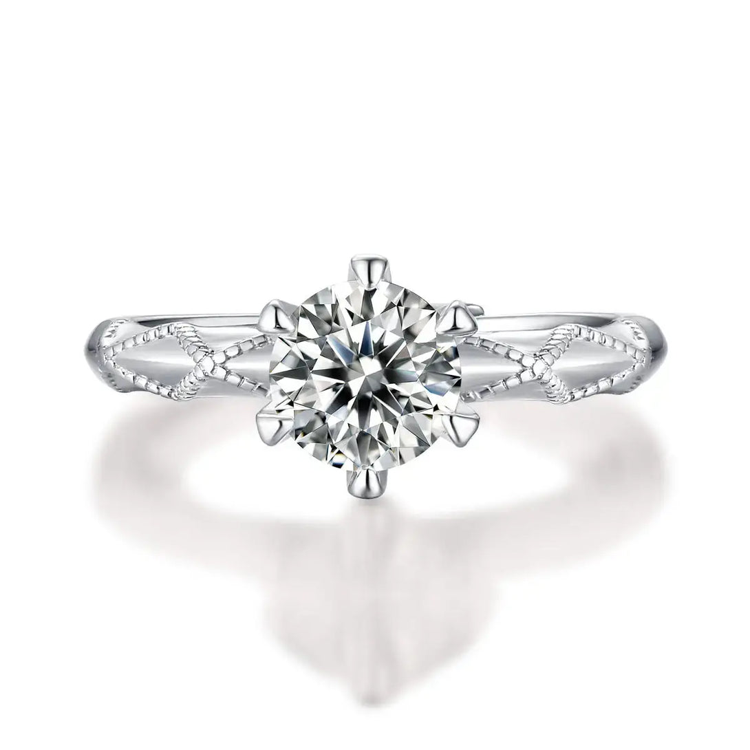 Lovcia Simple Six Claw Round Moissanite CZ Cross Pattern 925 Sterling Silver Adjustable Ring-Rings-0.5 ct ( Certificate Included )-0.5 ct ( Certificate Included )