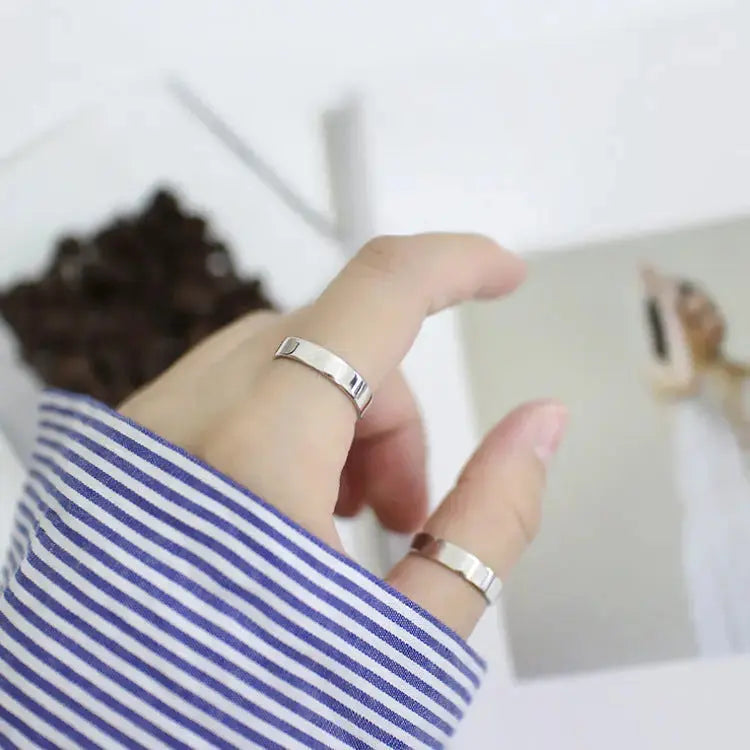 Lovcia Simple Smooth Surface 4mm 925 Sterling Silver Adjustable Ring-Rings-Small Size-Small Size