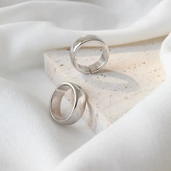 Lovcia Simple Smooth Wide 925 Sterling Silver Adjustable Ring-Rings-Rhodium-Rhodium