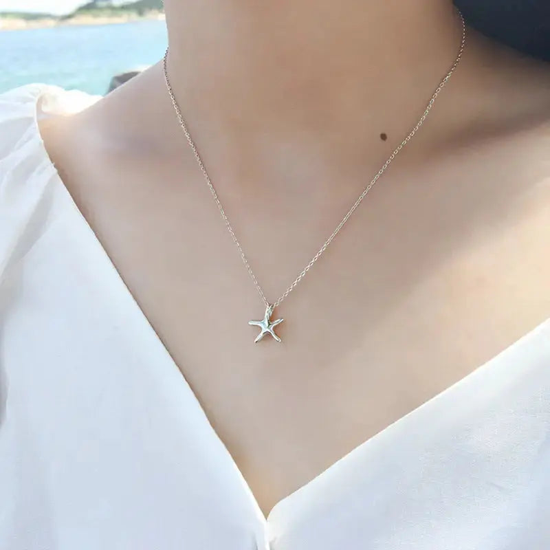 Lovcia Simple Starfish Five Stars 925 Sterling Silver Necklace-Necklaces-Yellow Gold-Yellow Gold