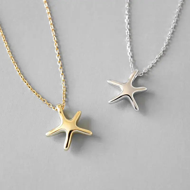 Lovcia Simple Starfish Five Stars 925 Sterling Silver Necklace-Necklaces-Yellow Gold-Yellow Gold